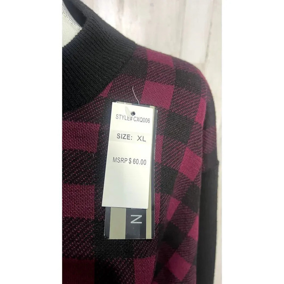 NWT‎ Chereskin Men's XL Red & Black Plaid 1/4 Zip Pullover Sweater - Picture 3 of 6